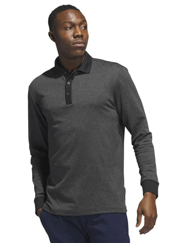 Men Adidas Shirts< Essentials Heathered Long Sleeve Polo Shirt - Black Melange