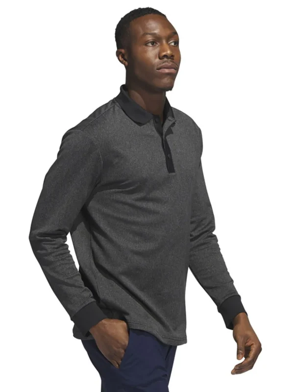 Men Adidas Shirts< Essentials Heathered Long Sleeve Polo Shirt - Black Melange