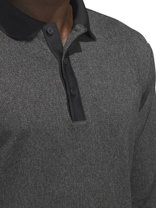 Men Adidas Shirts< Essentials Heathered Long Sleeve Polo Shirt - Black Melange