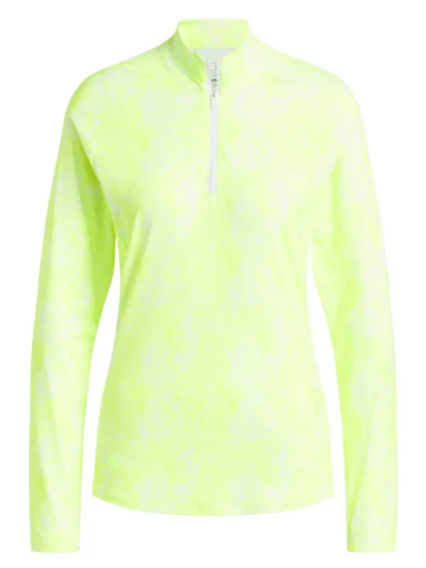 Women Adidas Shirts< Women'S Essentials Long Sleeve Printed Mock Polo Shirt - Lucid Lemon