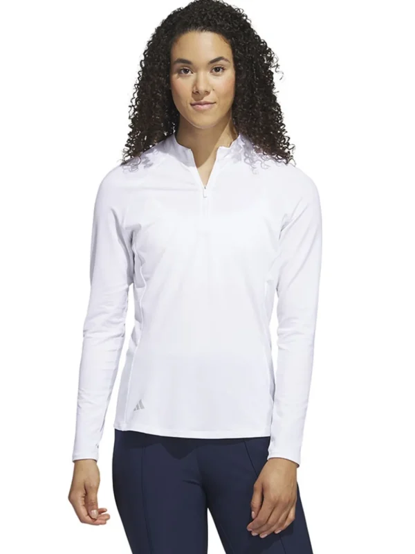 Women Adidas Shirts< Women'S Quarter-Zip Long Sleeve Golf Polo Shirt - White