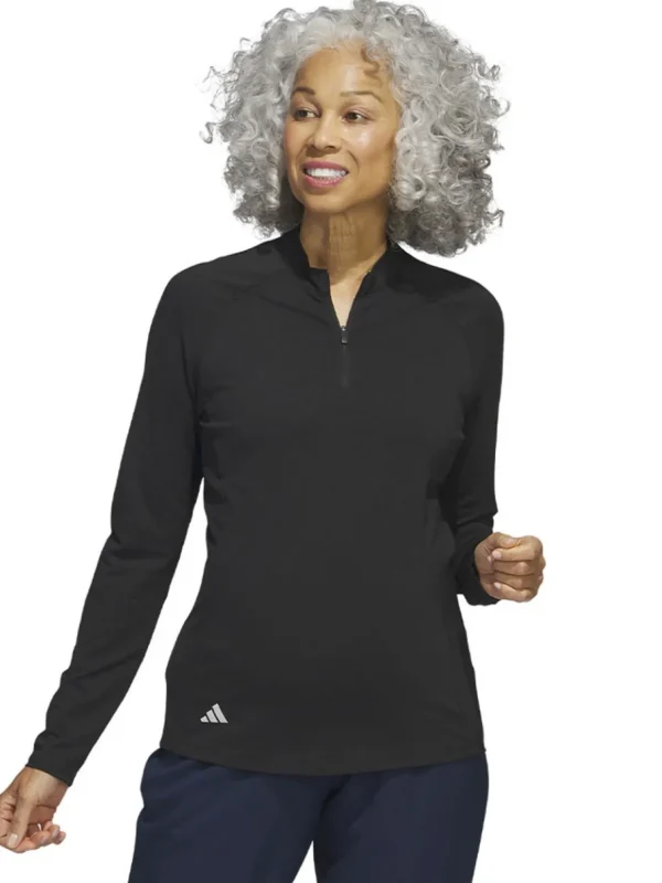 Women Adidas Shirts< Women'S Quarter-Zip Long Sleeve Golf Polo Shirt - Black