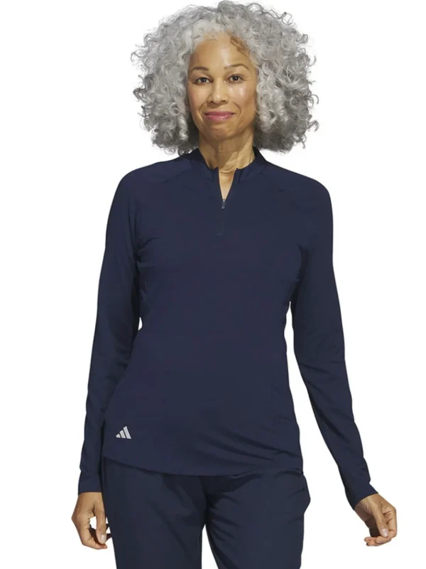 Women Adidas Shirts< Women'S Quarter-Zip Long Sleeve Golf Polo Shirt - Collegiate Navy