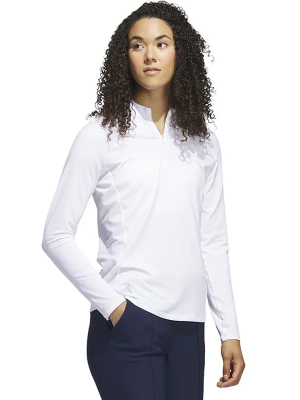 Women Adidas Shirts< Women'S Quarter-Zip Long Sleeve Golf Polo Shirt - White