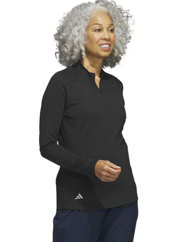 Women Adidas Shirts< Women'S Quarter-Zip Long Sleeve Golf Polo Shirt - Black