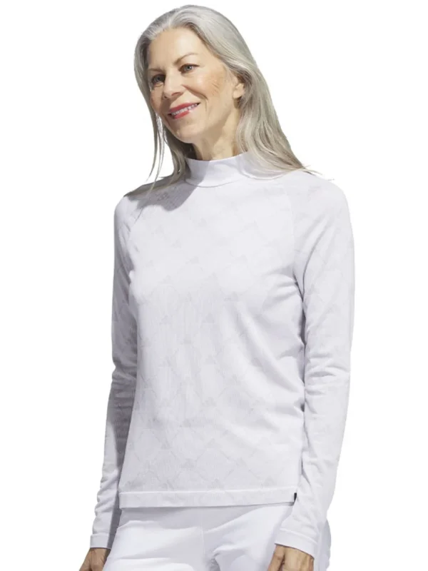 Women Adidas Shirts< Women'S Ultimate365 Tour Monogram Mock Neck Long-Sleeve Top - White