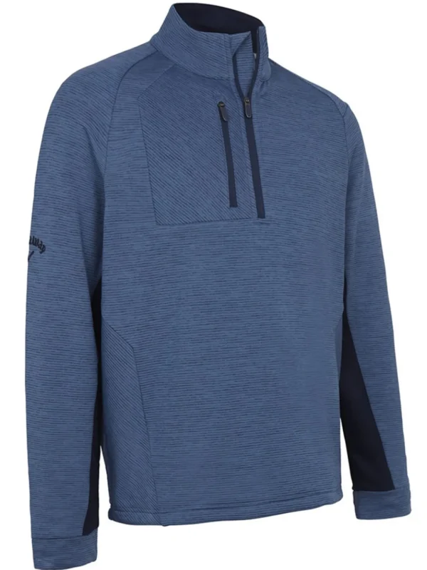 Men Callaway Jumpers< Heather Stripe Fleece Back 1/4 Zip - Dark Navy Heather