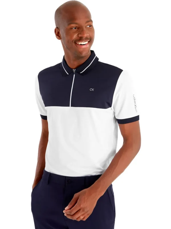 Men Calvin Klein Shirts< Whitman Zipped Polo - White/Navy