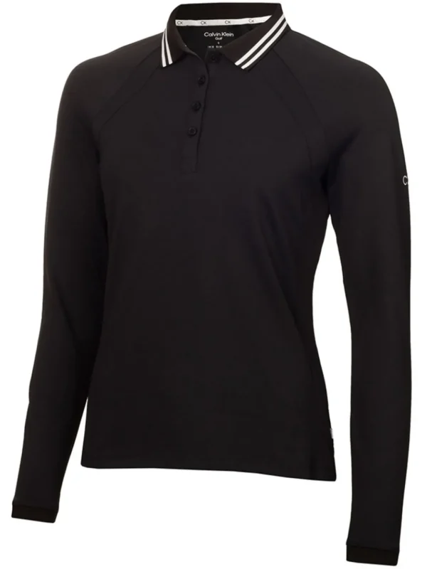 Women Calvin Klein Shirts< Women'S Blair Long Sleeve Polo - Black