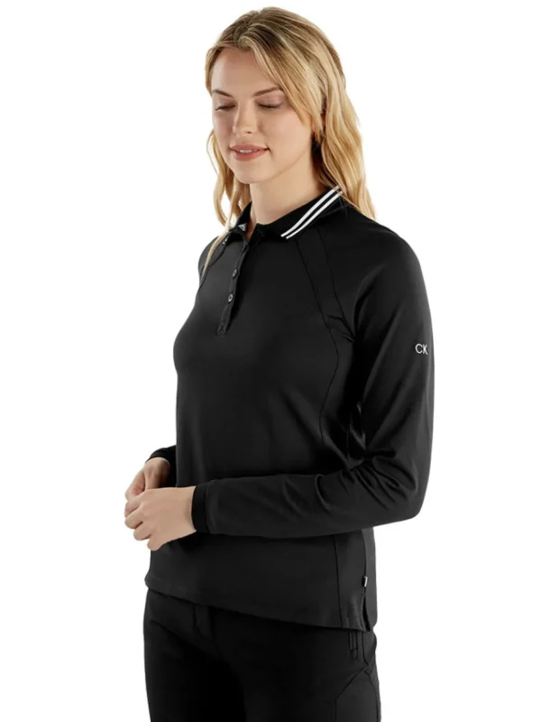 Women Calvin Klein Shirts< Women'S Blair Long Sleeve Polo - Black