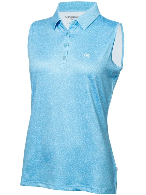 Women Calvin Klein Shirts< Women'S Crackle Sleeveless Polo - Heritage Blue/White