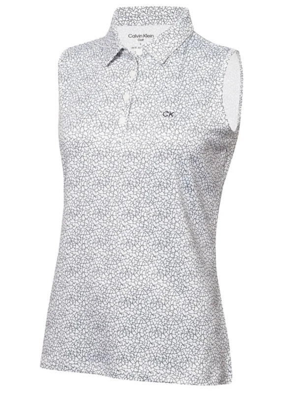 Women Calvin Klein Shirts< Women'S Crackle Sleeveless Polo - White/Navy