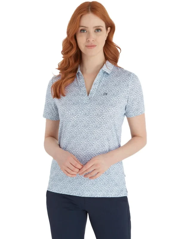 Women Calvin Klein Shirts< Women'S Crackle Polo - White/Navy