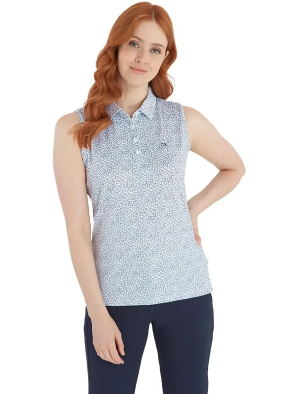 Women Calvin Klein Shirts< Women'S Crackle Sleeveless Polo - White/Navy