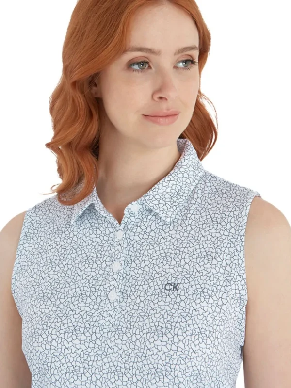 Women Calvin Klein Shirts< Women'S Crackle Sleeveless Polo - White/Navy