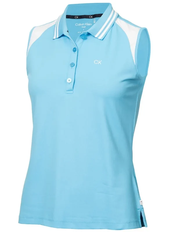 Women Calvin Klein Shirts< Women'S Mohawk Sleeveless Polo - Heritage Blue/White