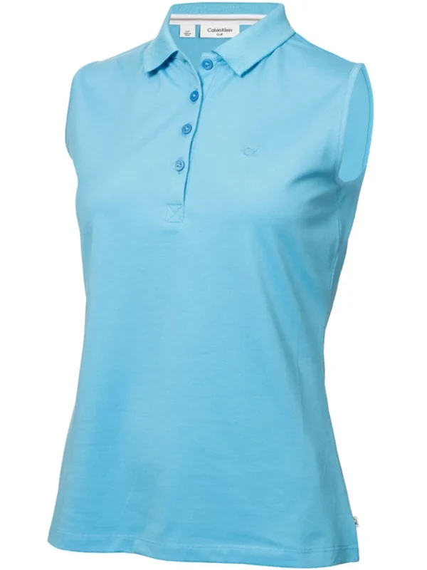 Women Calvin Klein Shirts< Women'S Sleeveless Performance Cotton Pique Polo - Heritage Blue