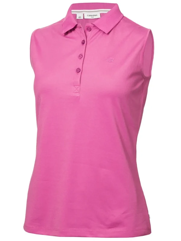 Women Calvin Klein Shirts< Women'S Sleeveless Performance Cotton Pique Polo - Orchid