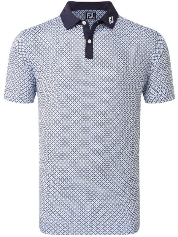 Men FootJoy Shirts< Lisle Circle Print Golf Shirt (Athletic Fit) - Navy/True Blue/Almond