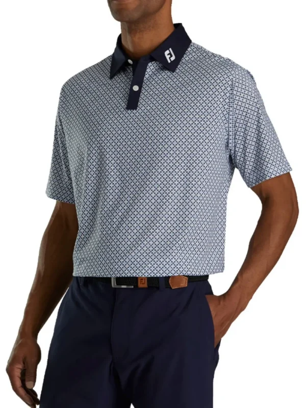 Men FootJoy Shirts< Lisle Circle Print Golf Shirt (Athletic Fit) - Navy/True Blue/Almond