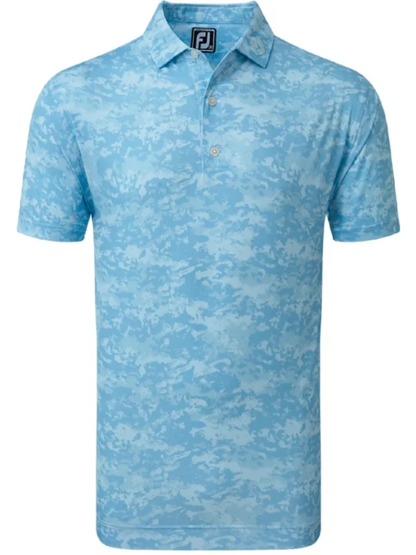 Men FootJoy Shirts< Lisle Cloud Camo Golf Shirt (Athletic Fit) - True Blue