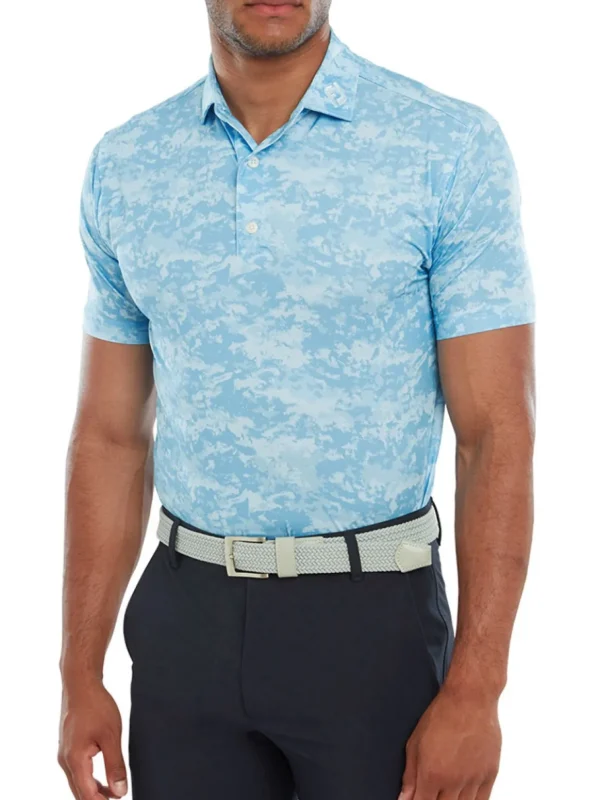 Men FootJoy Shirts< Lisle Cloud Camo Golf Shirt (Athletic Fit) - True Blue