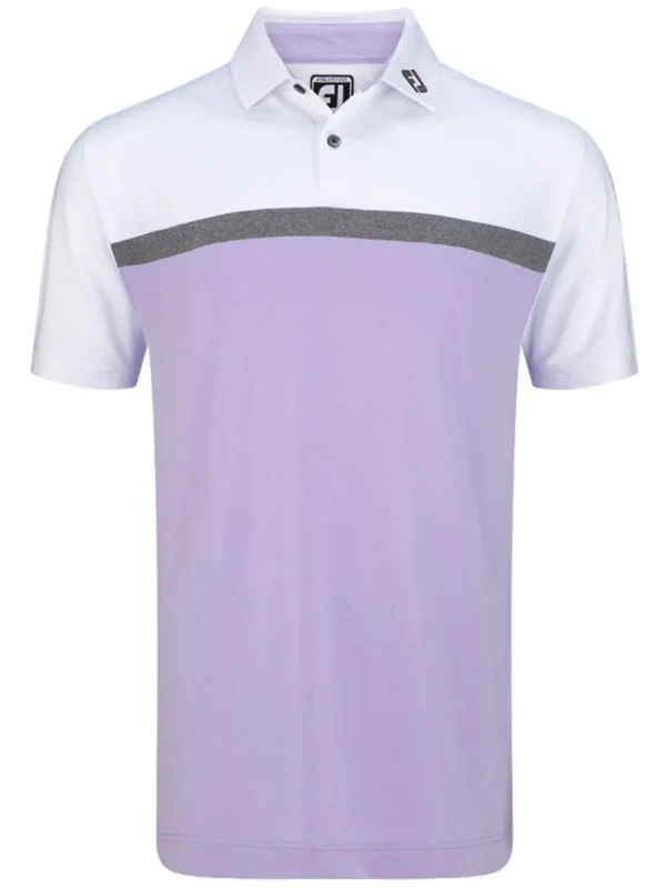 Men FootJoy Shirts< Lisle Colour Block Golf Shirt (Athletic Fit) - White/Charcoal/Lavender