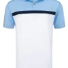 Men FootJoy Shirts< Lisle Colour Block Golf Shirt (Athletic Fit) - Light Blue/Navy/White