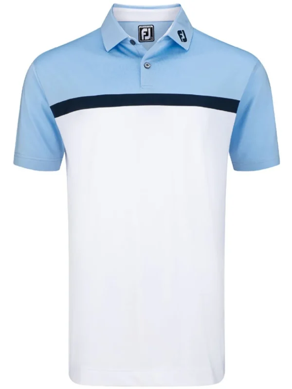 Men FootJoy Shirts< Lisle Colour Block Golf Shirt (Athletic Fit) - Light Blue/Navy/White