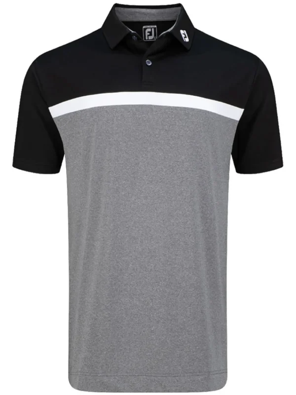 Men FootJoy Shirts< Lisle Colour Block Golf Shirt (Athletic Fit) - Black/White/Charcoal