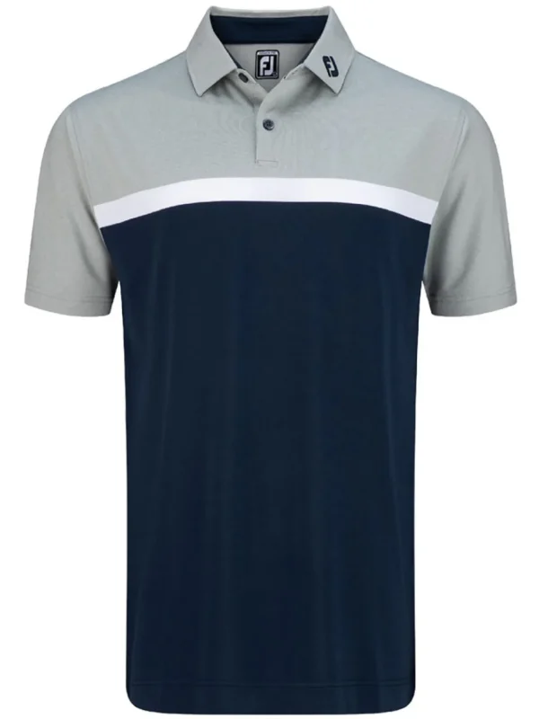 Men FootJoy Shirts< Lisle Colour Block Golf Shirt (Athletic Fit) - Heather Grey/White/Navy