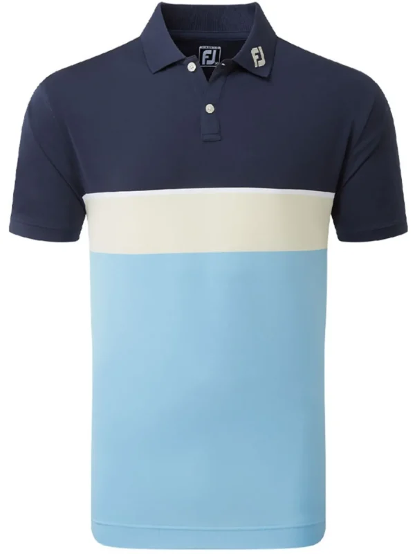 Men FootJoy Shirts< Lisle Colour Theory Golf Shirt (Athletic Fit) - Navy/Almond/True Blue