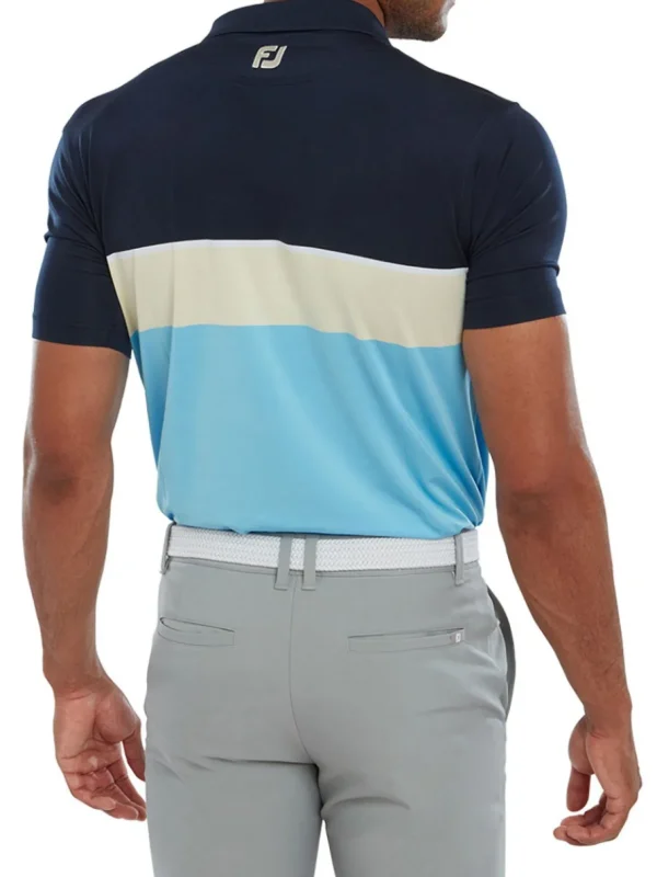 Men FootJoy Shirts< Lisle Colour Theory Golf Shirt (Athletic Fit) - Navy/Almond/True Blue