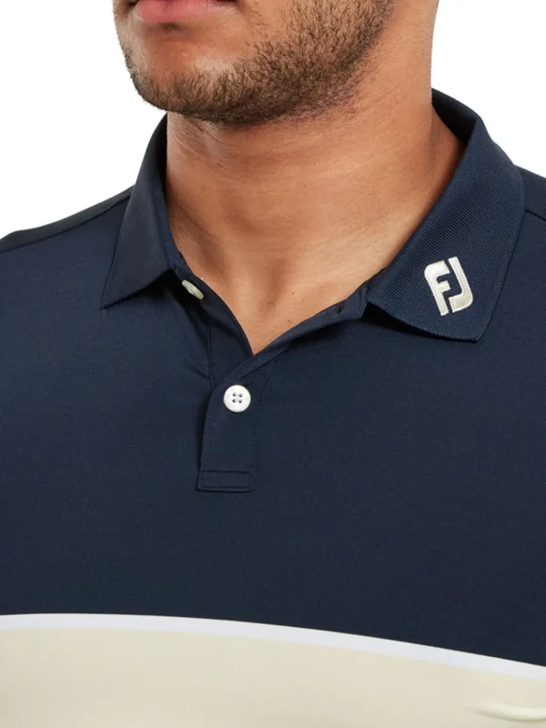 Men FootJoy Shirts< Lisle Colour Theory Golf Shirt (Athletic Fit) - Navy/Almond/True Blue