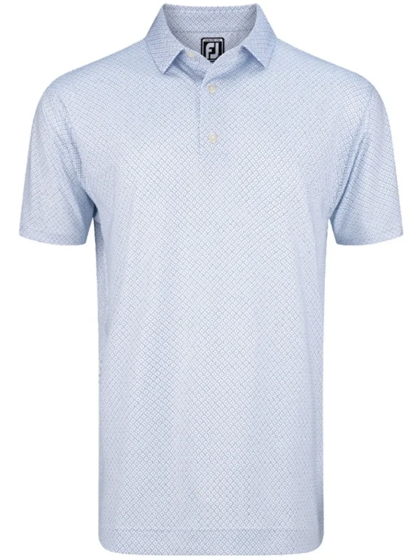 Men FootJoy Shirts< Lisle Geo Print Golf Shirt - White/Light Blue/Navy