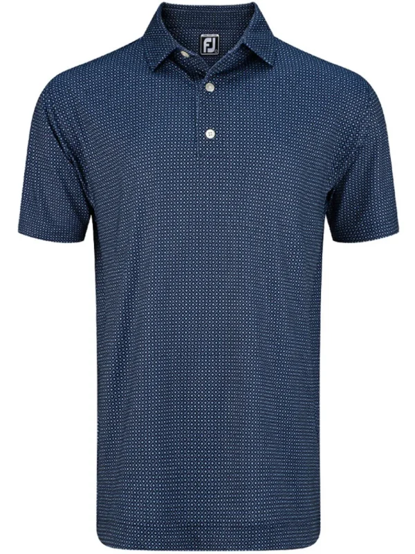 Men FootJoy Shirts< Lisle Geo Print Golf Shirt - Navy/Light Blue/White