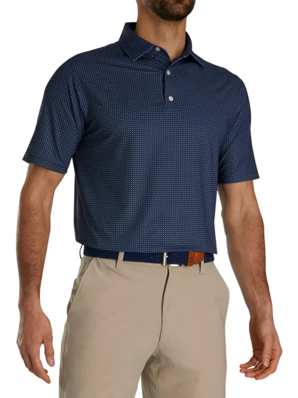 Men FootJoy Shirts< Lisle Geo Print Golf Shirt - Navy/Light Blue/White