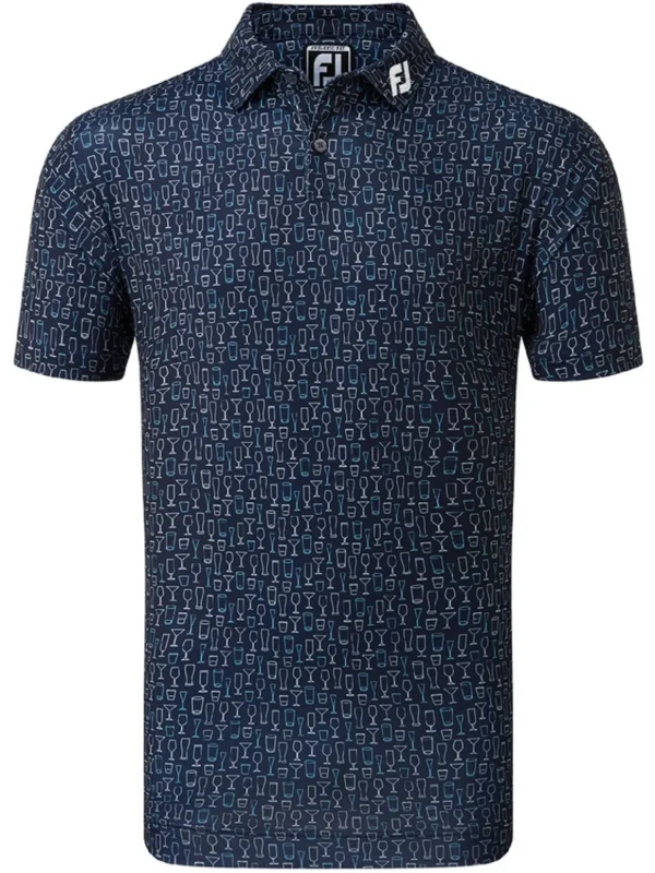 Men FootJoy Shirts< Lisle Glass Print Golf Shirt - Navy