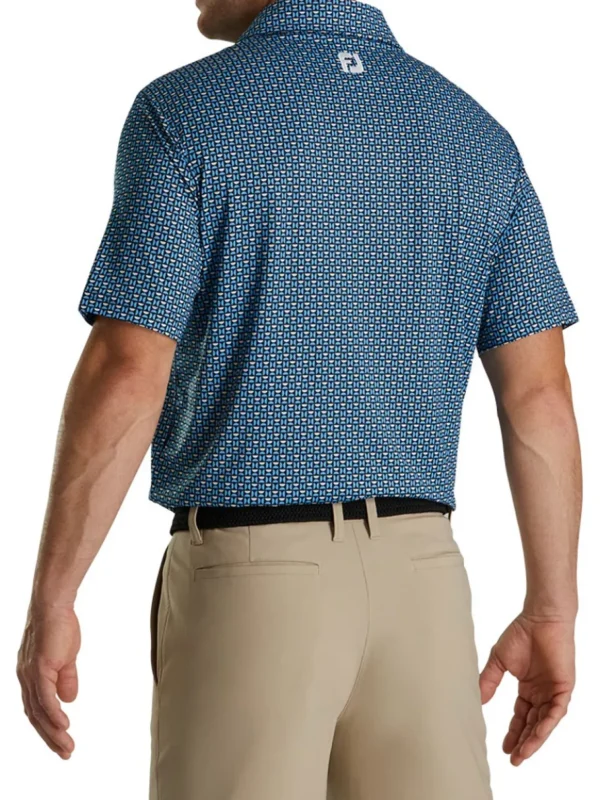 Men FootJoy Shirts< Lisle Half Moon Geo Print Golf Shirt (Athletic Fit) - Navy/Blue/Almond