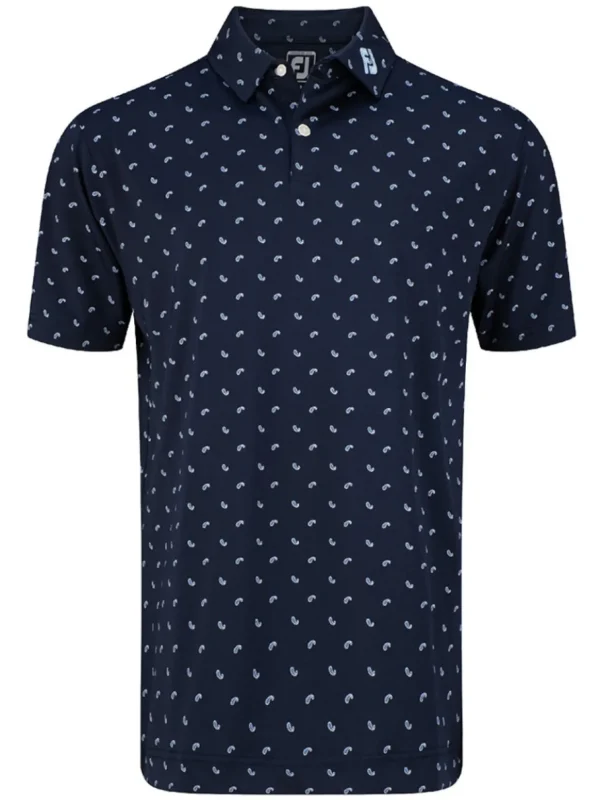 Men FootJoy Shirts< Lisle Paisey Print Golf Shirt (Athletic Fit) - Navy/Sky