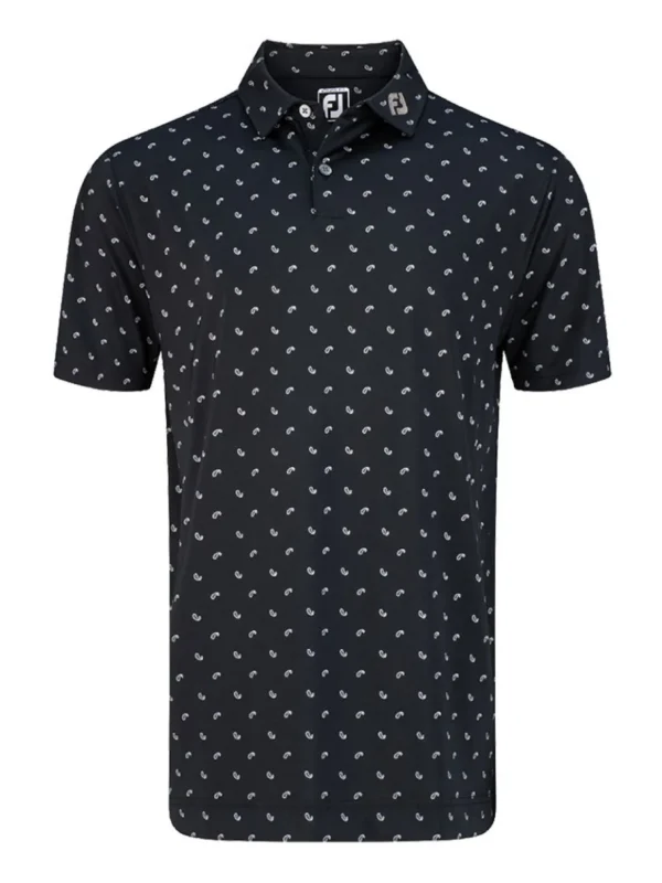 Men FootJoy Shirts< Lisle Paisey Print Golf Shirt (Athletic Fit) - Black/Charcoal