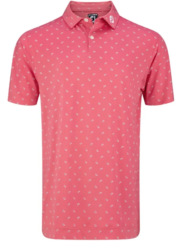 Men FootJoy Shirts< Lisle Paisey Print Golf Shirt (Athletic Fit) - Cape Red/Grey