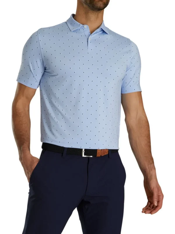 Men FootJoy Shirts< Lisle Paisey Print Golf Shirt (Athletic Fit) - Sky/Navy