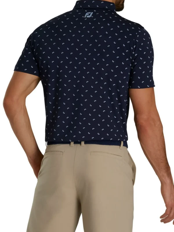 Men FootJoy Shirts< Lisle Paisey Print Golf Shirt (Athletic Fit) - Navy/Sky