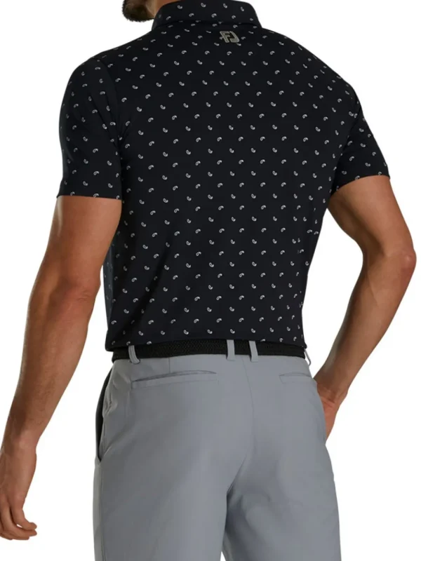 Men FootJoy Shirts< Lisle Paisey Print Golf Shirt (Athletic Fit) - Black/Charcoal