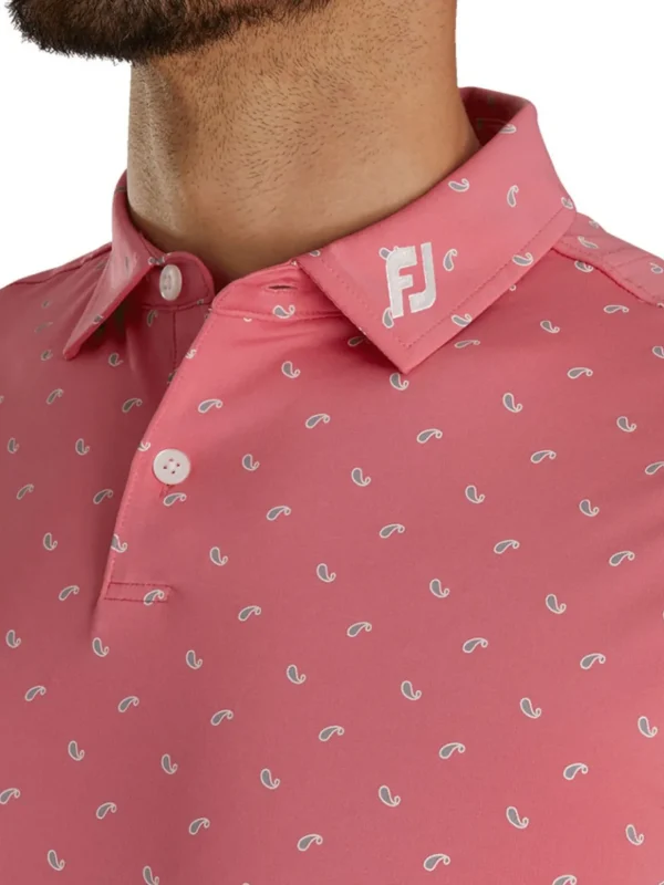 Men FootJoy Shirts< Lisle Paisey Print Golf Shirt (Athletic Fit) - Cape Red/Grey