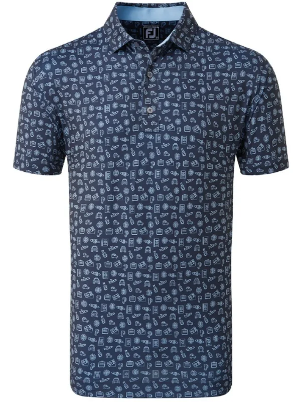 Men FootJoy Shirts< Lisle Travel Print Golf Shirt (Athletic Fit) - Navy/True Blue