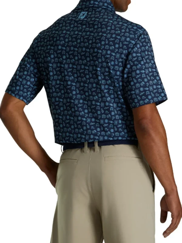 Men FootJoy Shirts< Lisle Travel Print Golf Shirt (Athletic Fit) - Navy/True Blue