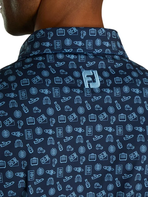 Men FootJoy Shirts< Lisle Travel Print Golf Shirt (Athletic Fit) - Navy/True Blue