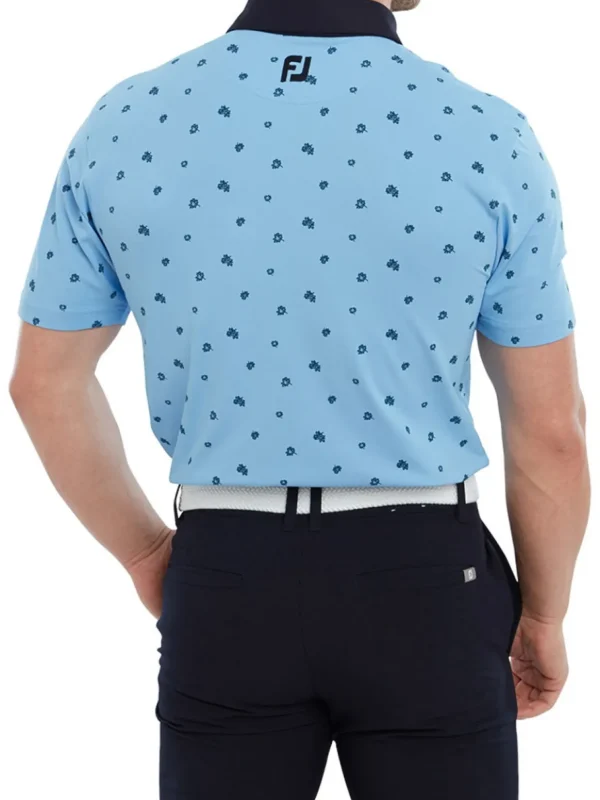 Men FootJoy Shirts< Pique Scattered Floral Print Golf Shirt (Athletic Fit) - True Blue/Navy